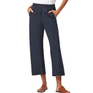 Kal Rieman Split Hem Capri Pull On Pant Wide Leg Lagenlook Navy Broadcloth sz XL